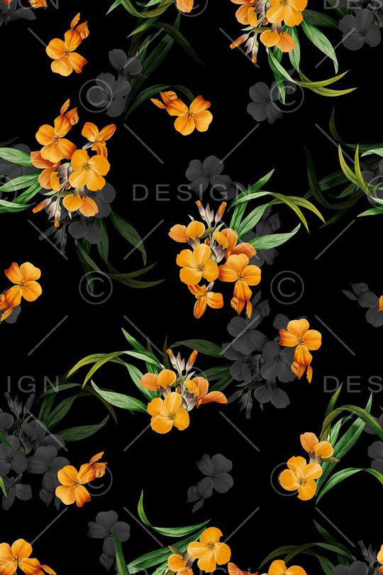 黑底花卉印花华亿平台图片