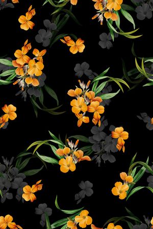 黑底花卉印花华亿平台图片