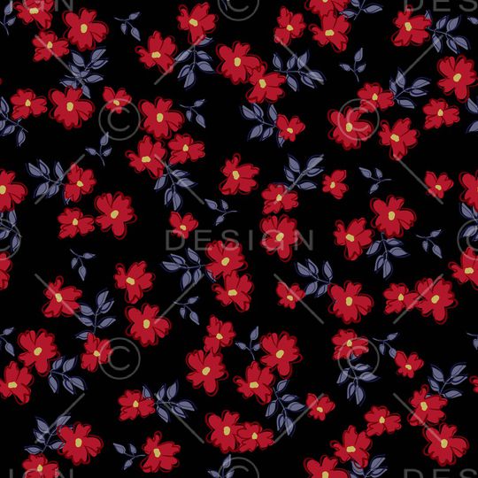 黑底花卉印花华亿平台图片