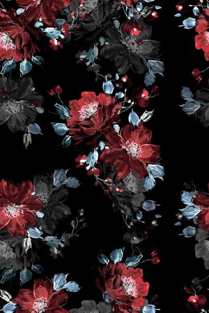 黑底花卉印花华亿平台图片