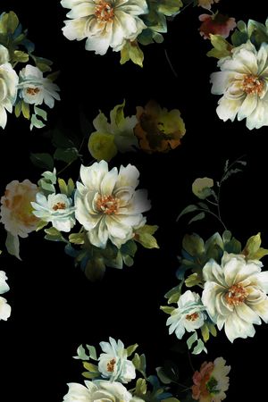 黑底花卉印花华亿平台图片