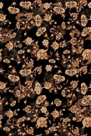 黑底花卉印花华亿平台图片