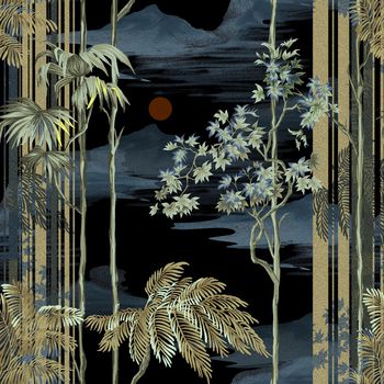 黑底花卉印花华亿平台图片