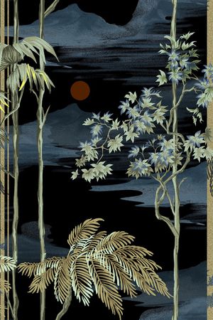 黑底花卉印花华亿平台图片