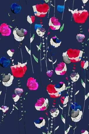 黑底花卉印花华亿平台图片