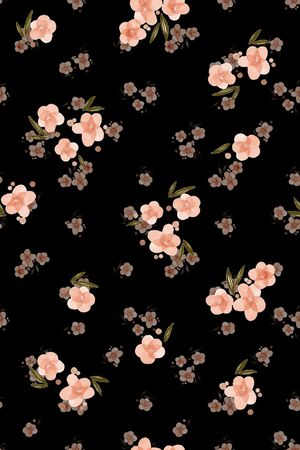 黑底花卉印花华亿平台图片