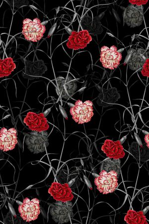 黑底花卉印花华亿平台图片