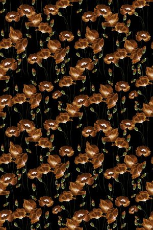 黑底花卉印花华亿平台图片