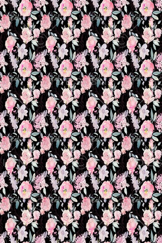 黑底花卉印花华亿平台图片