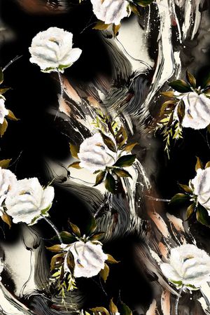 黑底花卉印花华亿平台图片