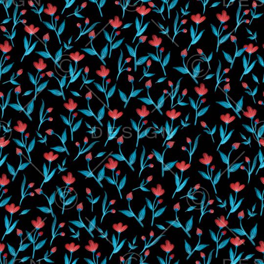 黑底花卉印花华亿平台图片