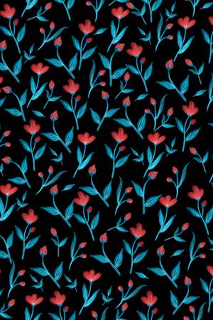 黑底花卉印花华亿平台图片