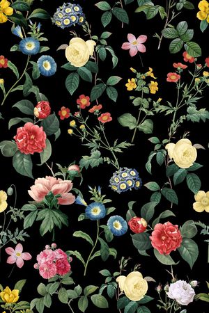 黑底花卉印花华亿平台图片