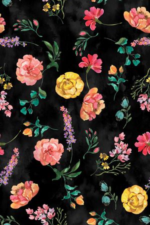 黑底花卉印花华亿平台图片