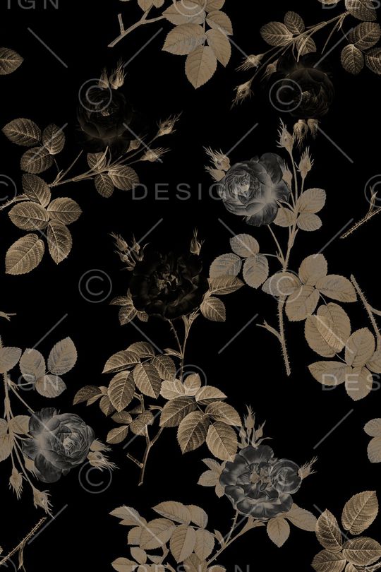 黑底花卉印花华亿平台图片