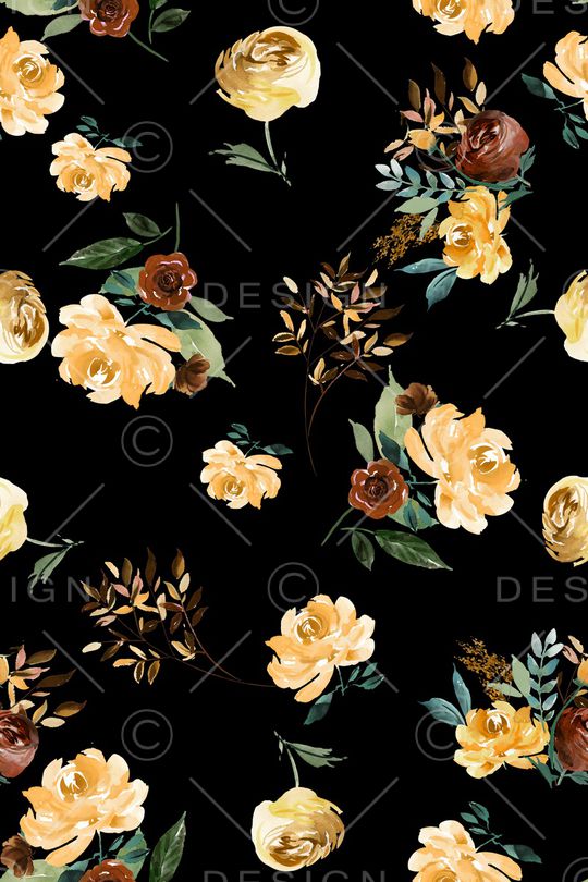 黑底花卉印花华亿平台图片