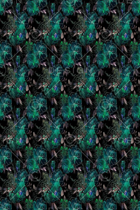 黑底花卉印花华亿平台图片