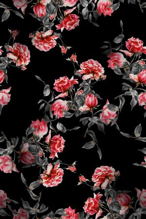 黑底花卉印花华亿平台图片