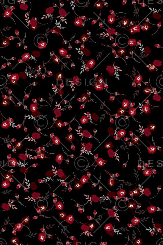 黑底花卉印花华亿平台图片