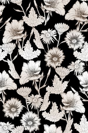 黑底花卉印花华亿平台图片