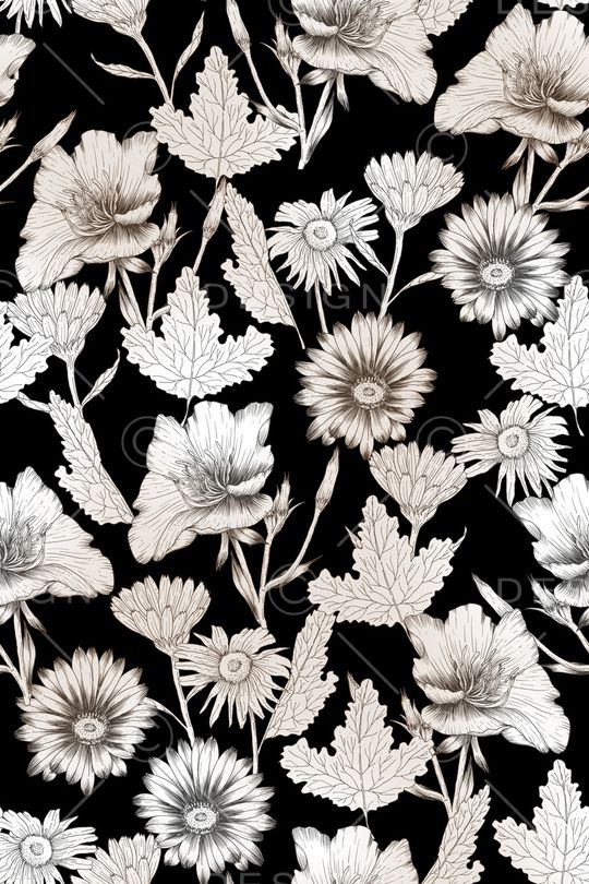 黑底花卉印花华亿平台图片