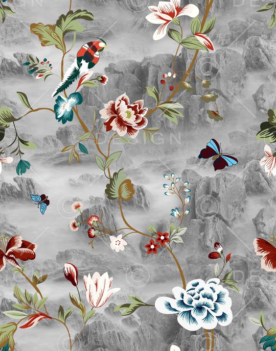 花卉蝴蝶印花华亿平台图片