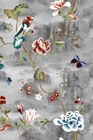 花卉蝴蝶印花华亿平台图片