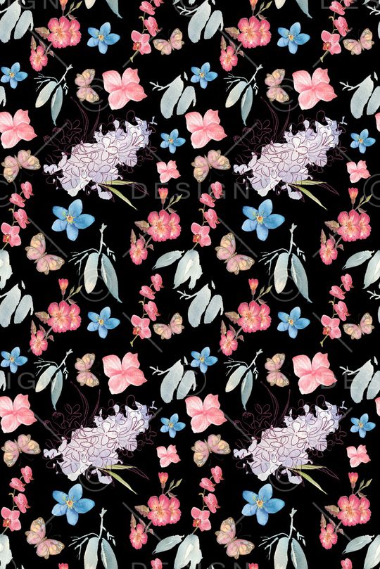 黑底花卉印花华亿平台图片