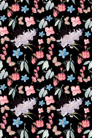 黑底花卉印花华亿平台图片