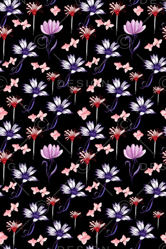 黑底花卉印花华亿平台图片