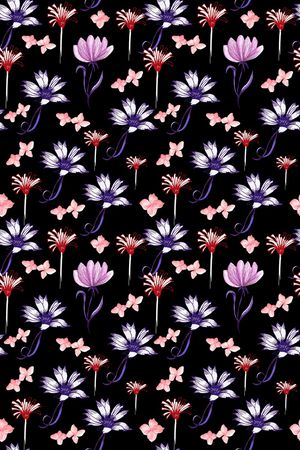 黑底花卉印花华亿平台图片