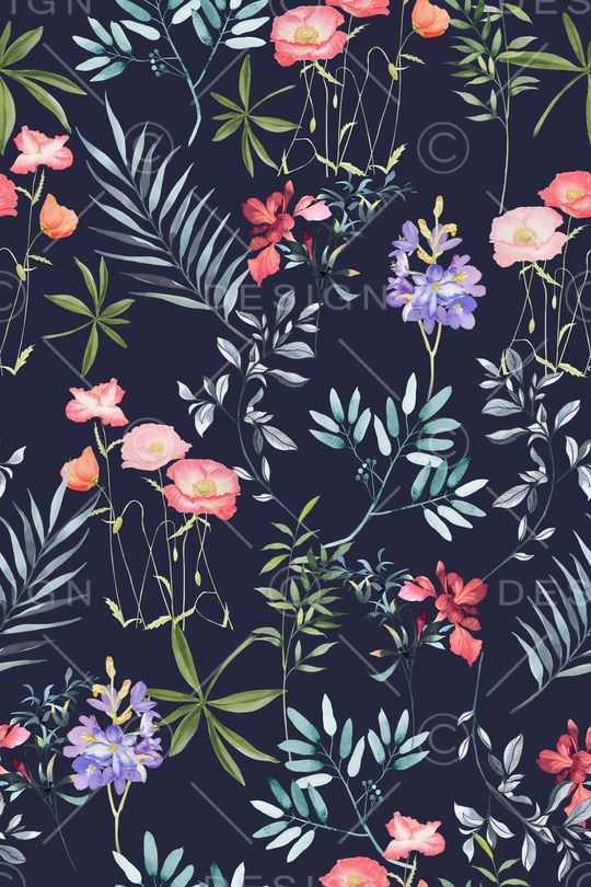 黑底花卉印花华亿平台图片