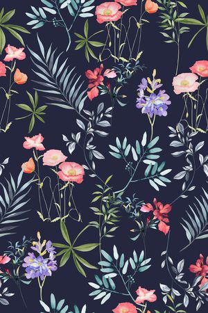 黑底花卉印花华亿平台图片