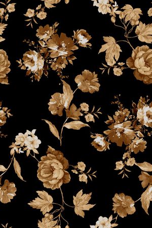 黑底花卉印花华亿平台图片