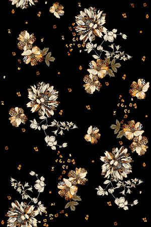 黑底花卉印花华亿平台图片