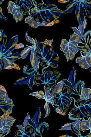 黑底花卉印花华亿平台图片