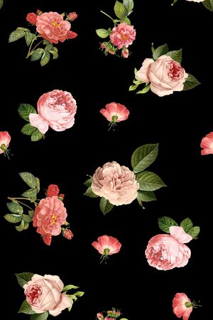 黑底花卉印花华亿平台图片