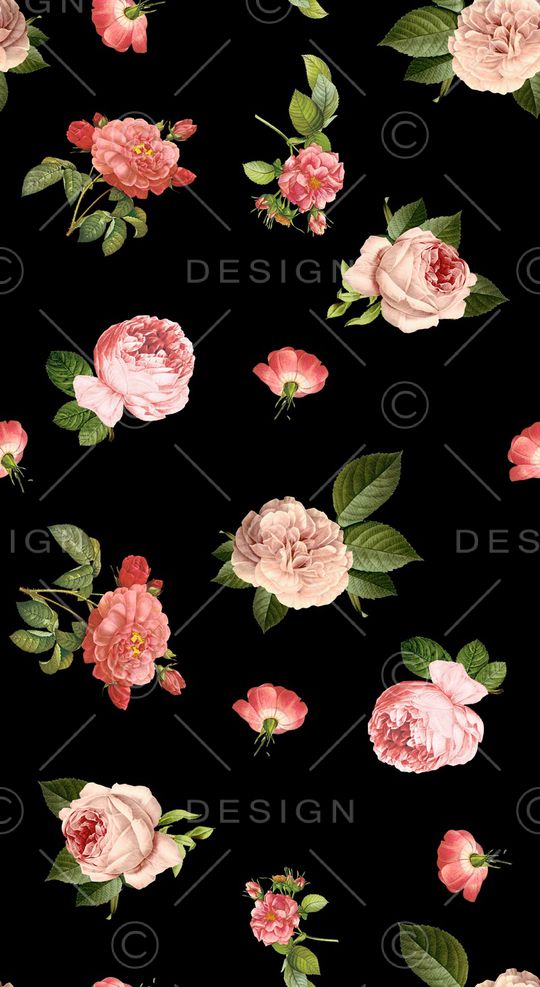 黑底花卉印花华亿平台图片