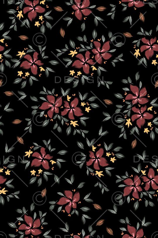 黑底花卉印花华亿平台图片