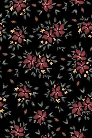 黑底花卉印花华亿平台图片