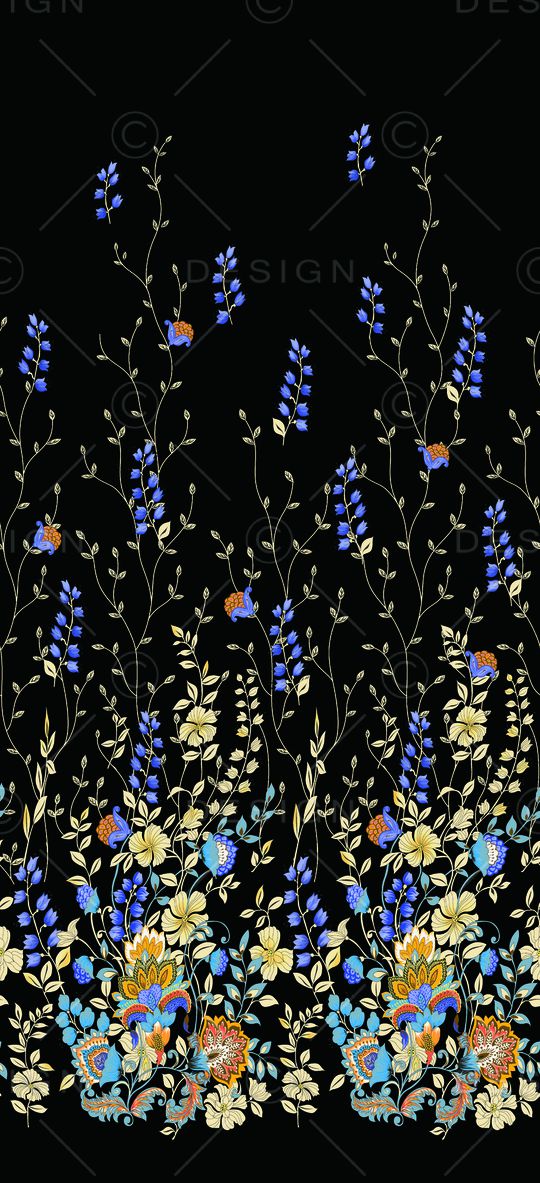 黑底花卉印花华亿平台图片