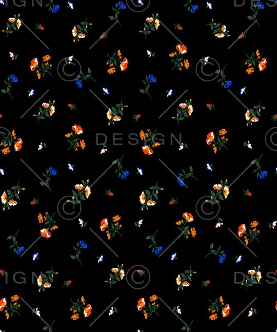 黑底花卉印花华亿平台图片