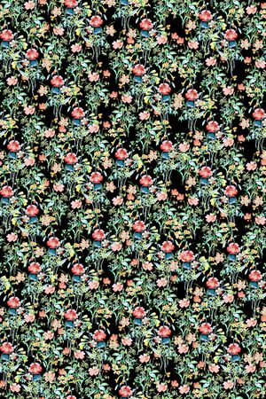 黑底花卉印花华亿平台图片