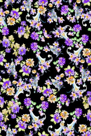 黑底花卉印花华亿平台图片