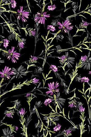 黑底花卉印花华亿平台图片