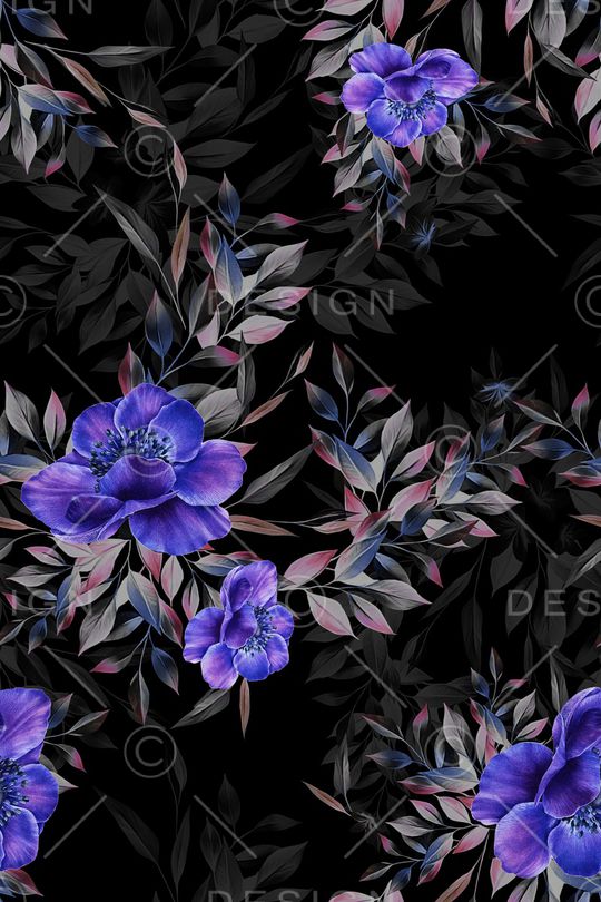 黑底花卉印花华亿平台图片