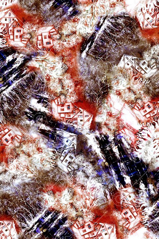 水彩手绘景观印花华亿平台图片