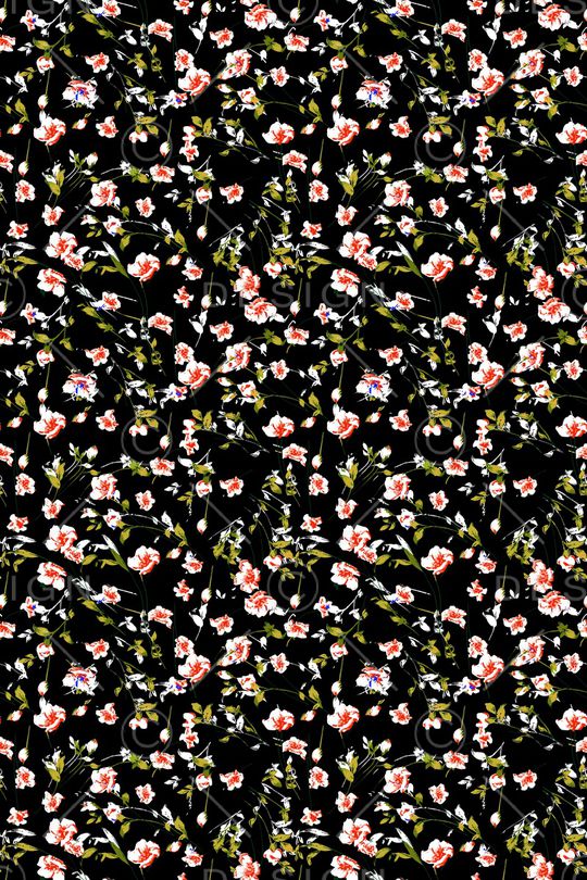 黑底花卉印花华亿平台图片