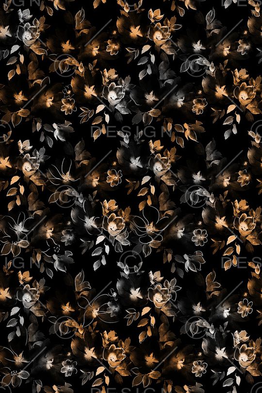 黑底花卉印花华亿平台图片