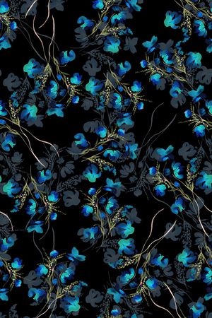 黑底花卉印花华亿平台图片